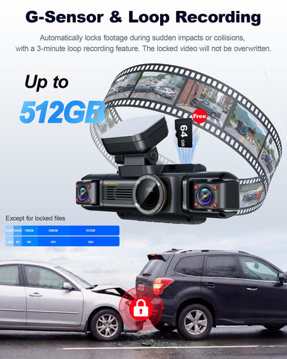 N300Pro 4K 4 Channel Dash Cam Front and Rear, STARVIS 2 Sensor, 3" Touch Screen, 5.8GHz WiFi GPS, 360° Car Dash Camera, AI Driver Monitor System, Free 64GB Card, WDR Night Vision HDR, 24H Parking Mode
