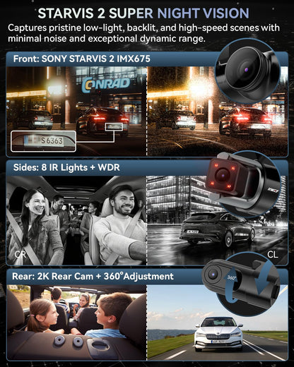 4K STARVIS 2 360° AI Dash Cam Front & Rear with Driver Monitor, GPS WiFi