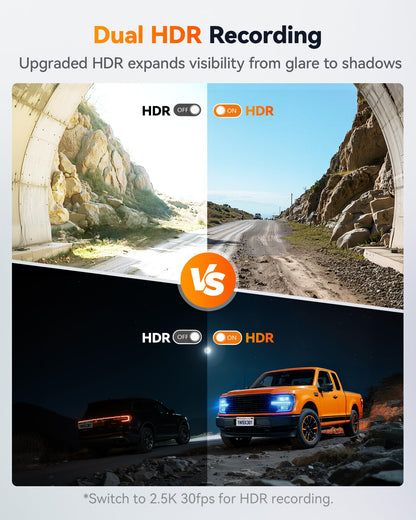 AI Dash Cam Front & Rear with STARVIS 2, ADAS, GPS WiFi Voice Control Touch Screen
