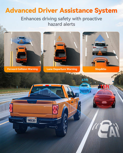 AI Dash Cam Front & Rear with STARVIS 2, ADAS, GPS WiFi Voice Control Touch Screen
