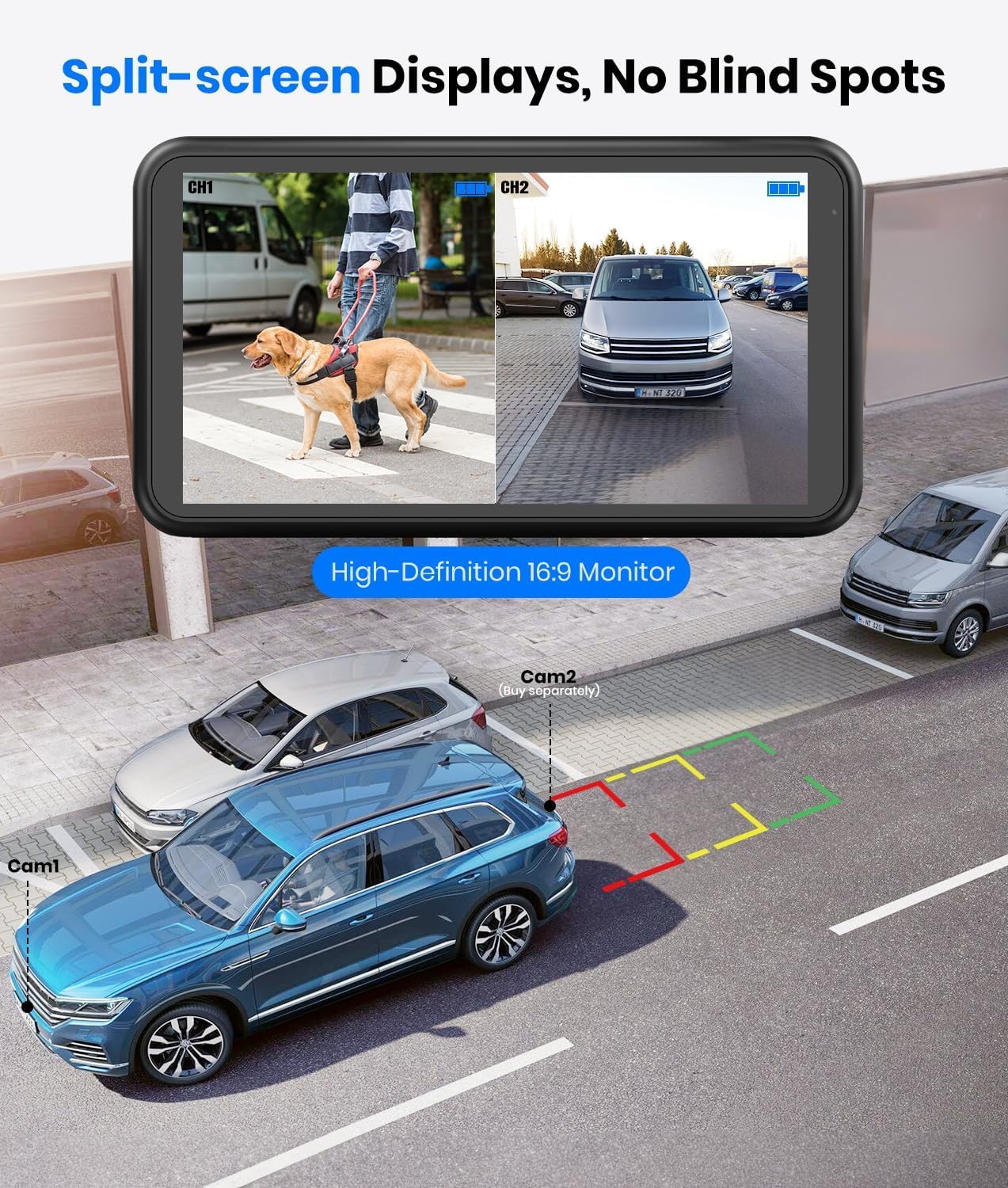 Solar Wireless Backup Camera with 5" 1080P Monitor