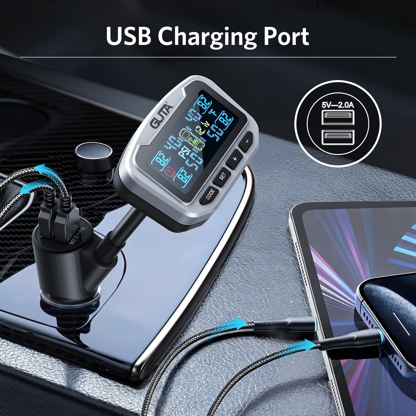 Trailer Tire Pressure Monitoring System GT50 Real-Time Pressure and Temperature Display for RV and Truck Safety