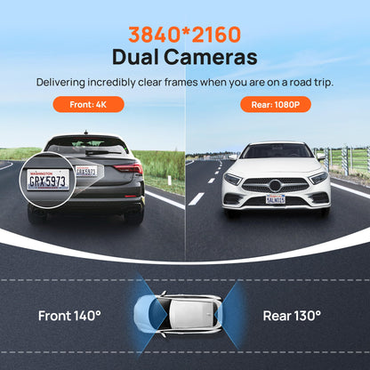 4K AI Dash Cam Front & Rear with Sony Sensor GPS ADAS Night Vision Parking Mode