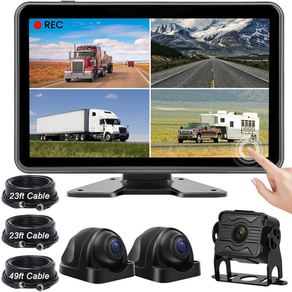 3-Channel 1080P Backup Camera System with 10.1" Monitor for Truck RV Split Screen Night Vision IP68