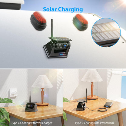 Solar Magnetic Wireless Backup Camera System with HD Display Night Vision Easy Install