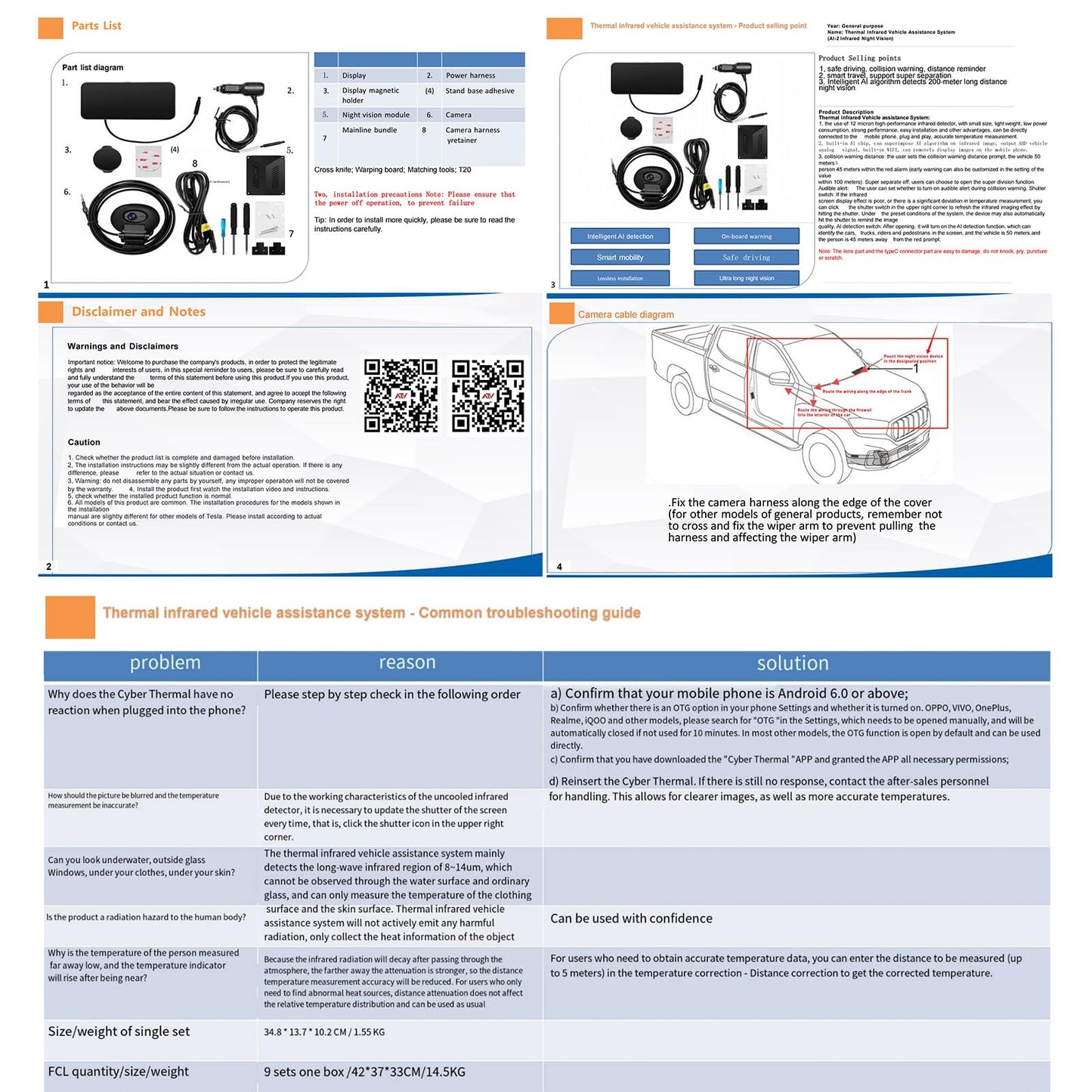Thermal Night Vision Car Camera with AI Detection Blind Spot Assist