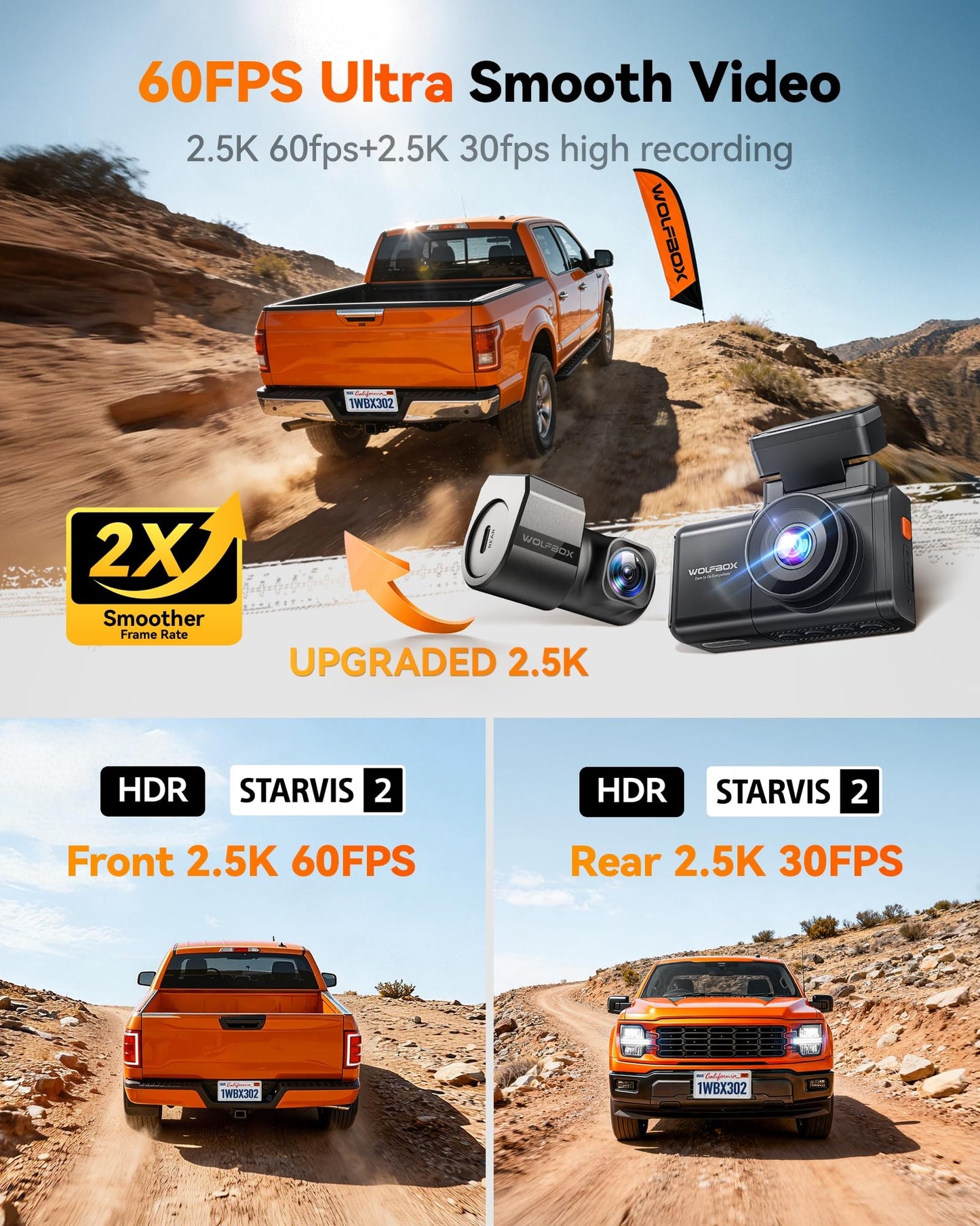 AI Dash Cam Front & Rear with STARVIS 2, ADAS, GPS WiFi Voice Control Touch Screen