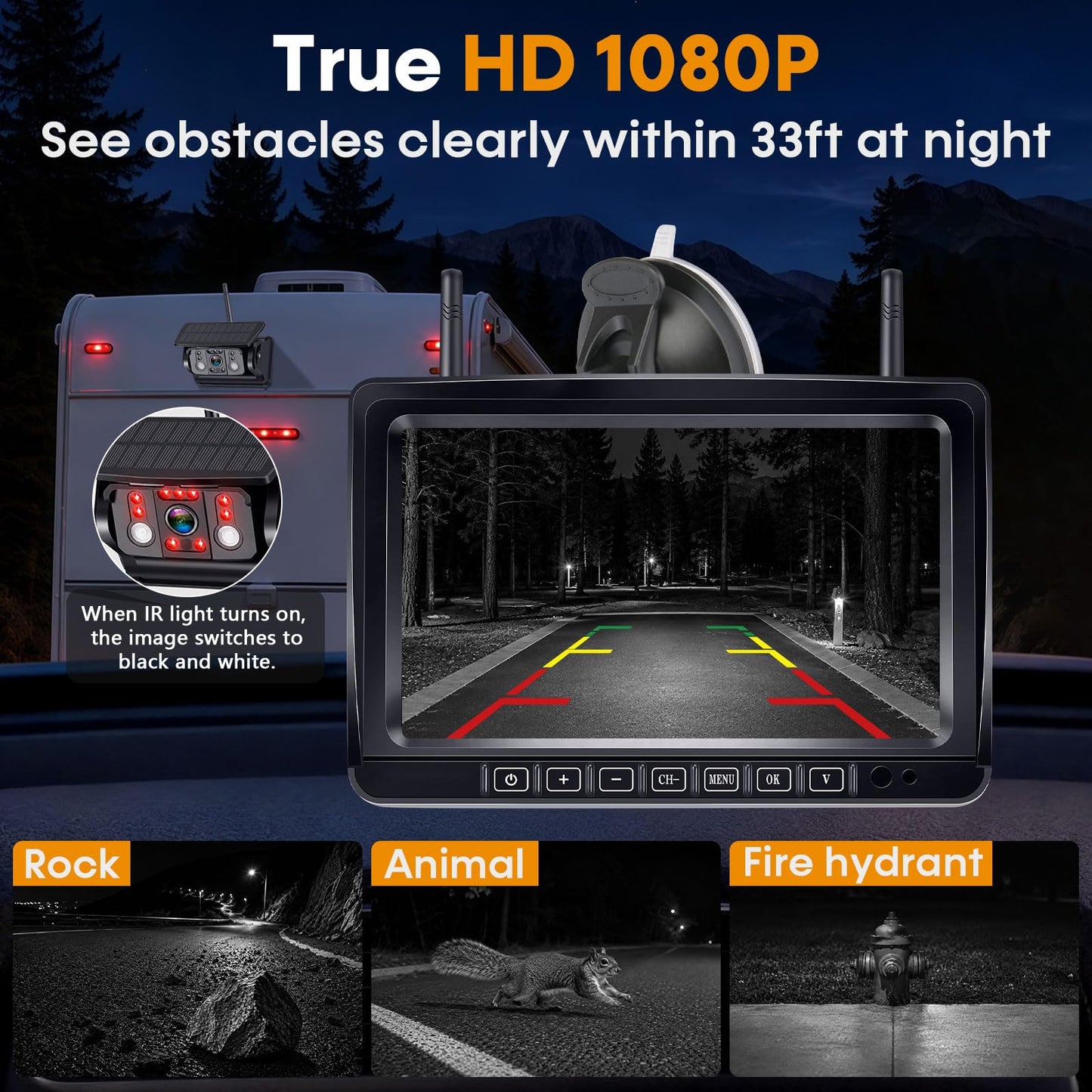 Wireless Backup Camera 7 Inch 1080P Monitor Night Vision Waterproof