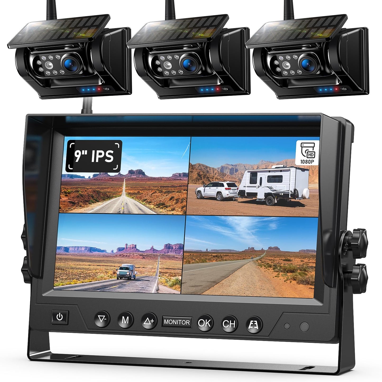 Solar Magnetic Wireless Backup Camera System with HD Display Night Vision Easy Install