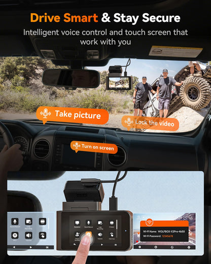 AI Dash Cam Front & Rear with STARVIS 2, ADAS, GPS WiFi Voice Control Touch Screen