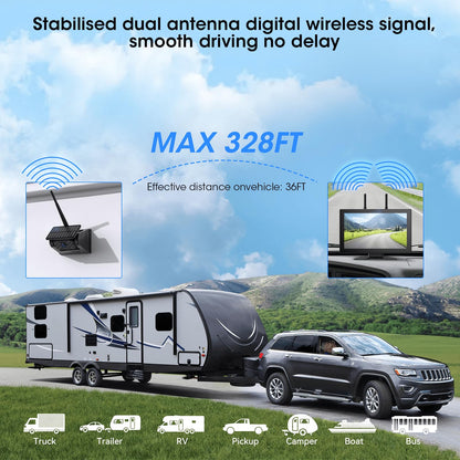 10.1" Magnetic Solar Wireless Backup Camera System for Truck RV No-Drill Installation HD Monitor