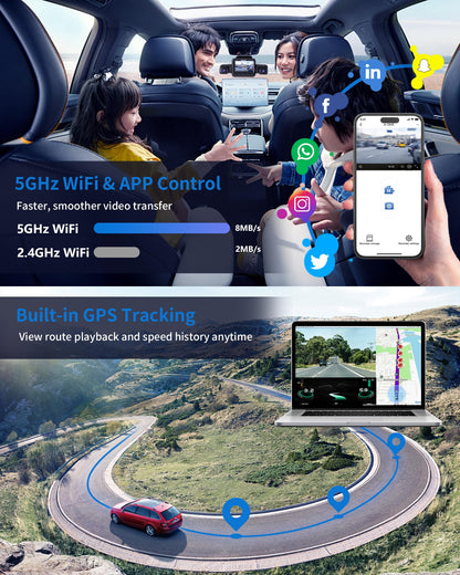 5-Channel AI Dash Cam with Driver Monitoring System STARVIS 2 360° View GPS WiFi Night Vision Parking Mode