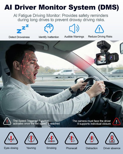 N300Pro 4K 4 Channel Dash Cam Front and Rear, STARVIS 2 Sensor, 3" Touch Screen, 5.8GHz WiFi GPS, 360° Car Dash Camera, AI Driver Monitor System, Free 64GB Card, WDR Night Vision HDR, 24H Parking Mode