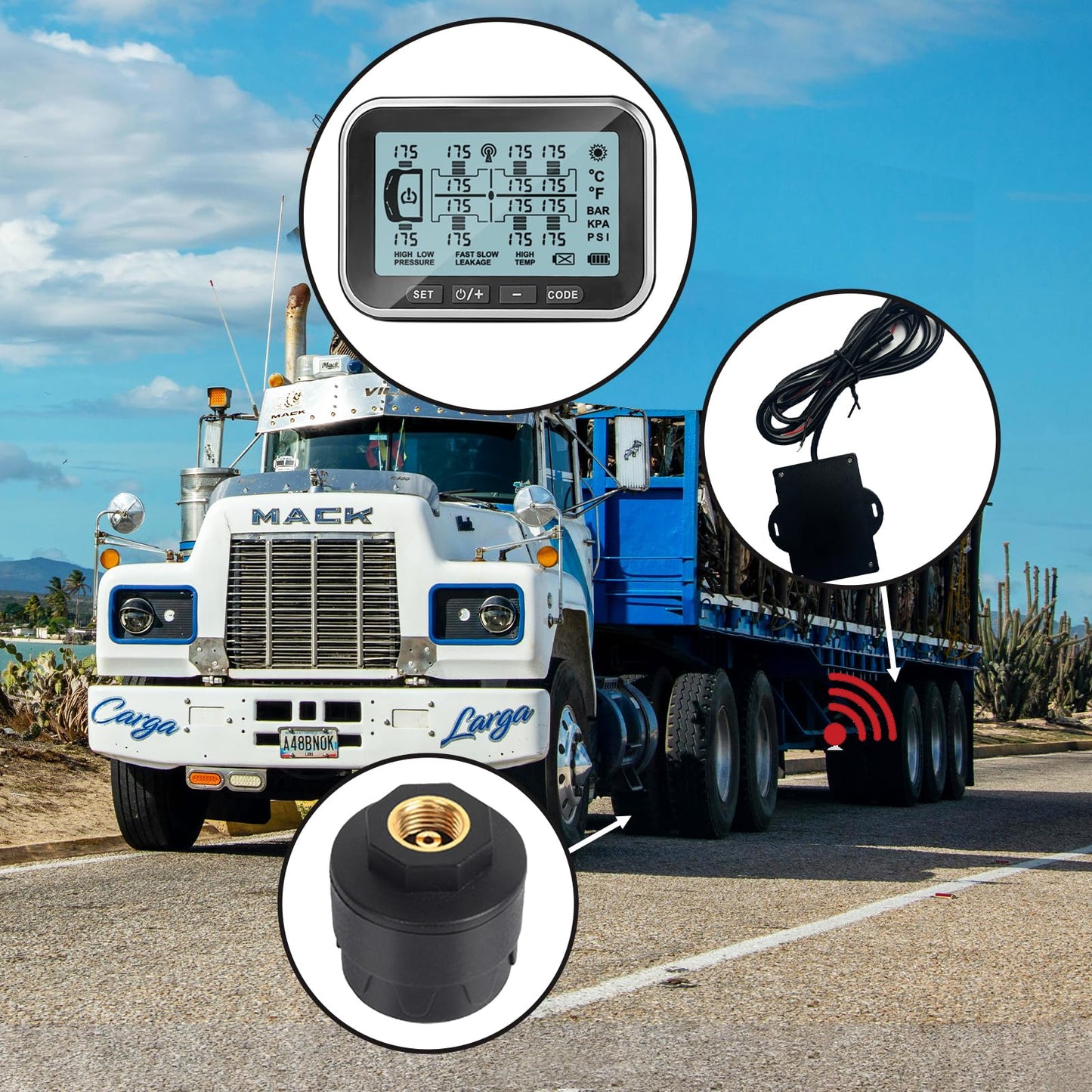 RV TPMS Trailer Tire Pressure Monitoring System with 4–14 Sensors Real-Time Pressure and Temperature Display Solar Monitor
