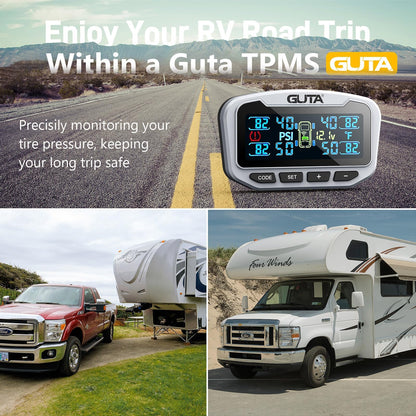 Trailer Tire Pressure Monitoring System GT50 Real-Time Pressure and Temperature Display for RV and Truck Safety